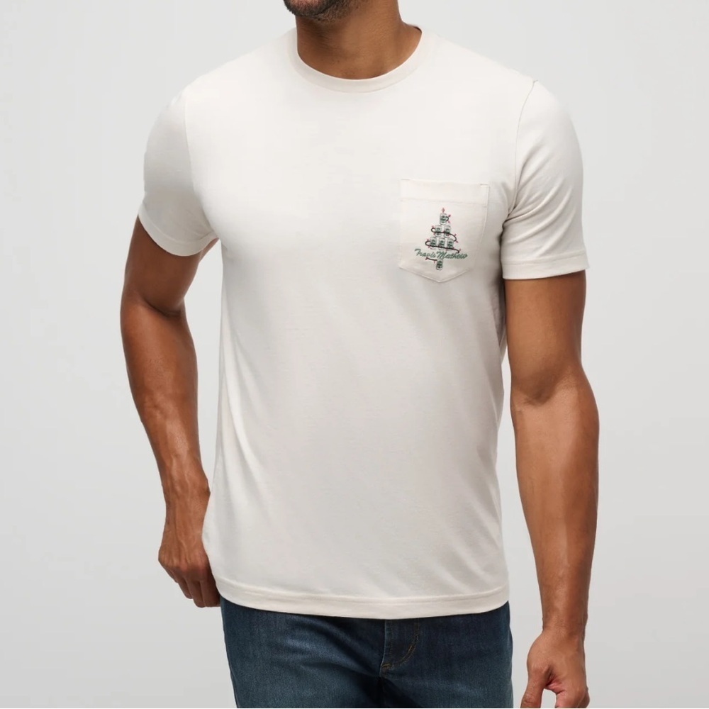 Travis Mathew Holiday Collection Embroidered Beer Can Tree Off White T Shirt Sm